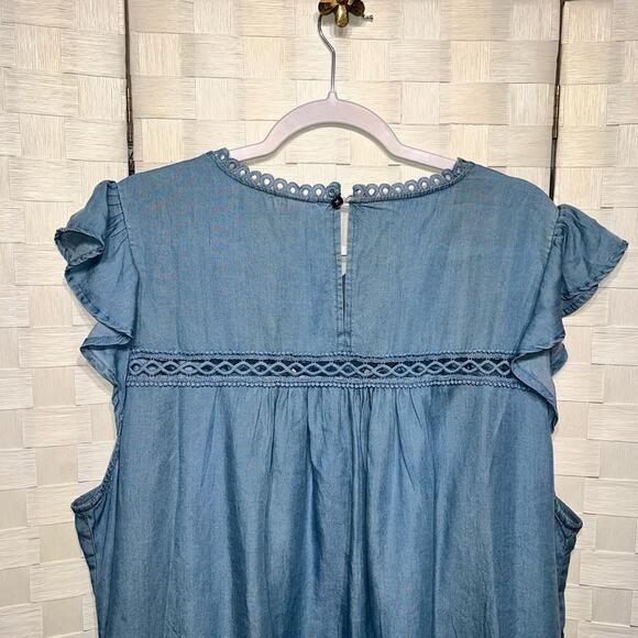 Torrid Flutter Blouse Denim Medium Wash Women’s Size 3X Feminine Summer Girly - Picture 5 of 10